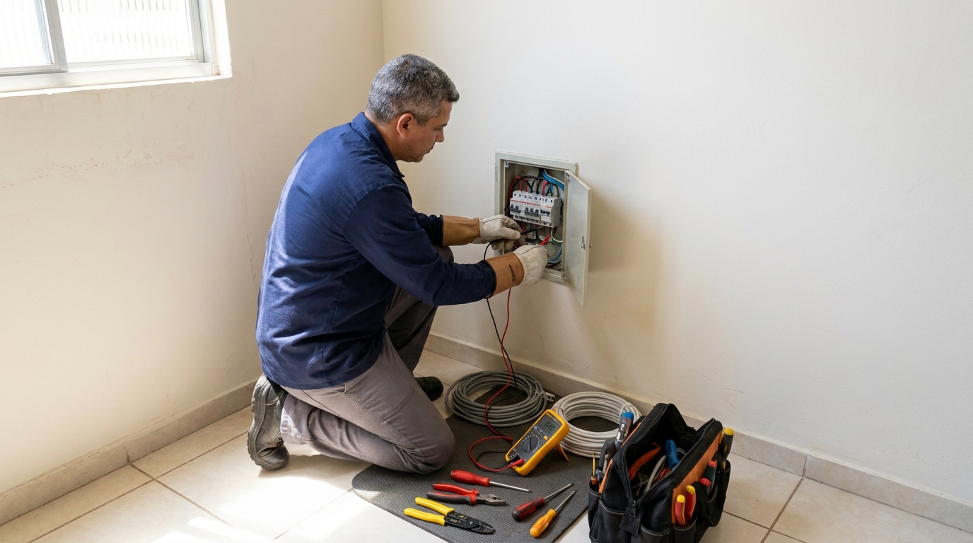 Eletricista em atendimento residencial em Joinville-SC